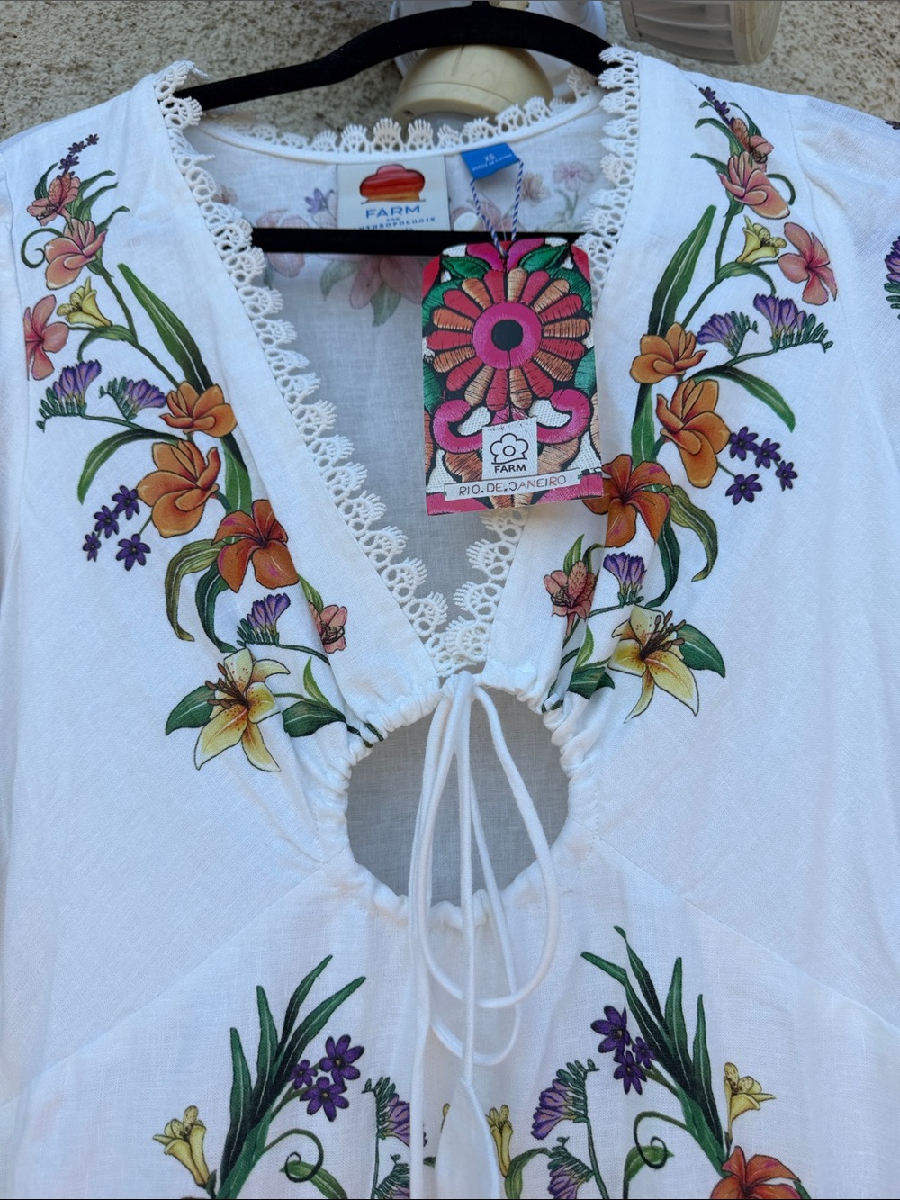 Farm Rio x Anthropologie Long-Sleeve Cutout Maxi Dress in White NWT - Picture 4 of 6